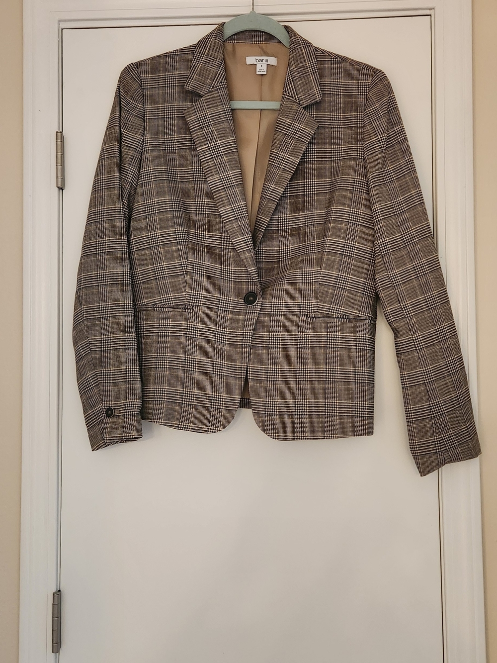 Bar III Women's Brown Plaid Single-Button Blazer
